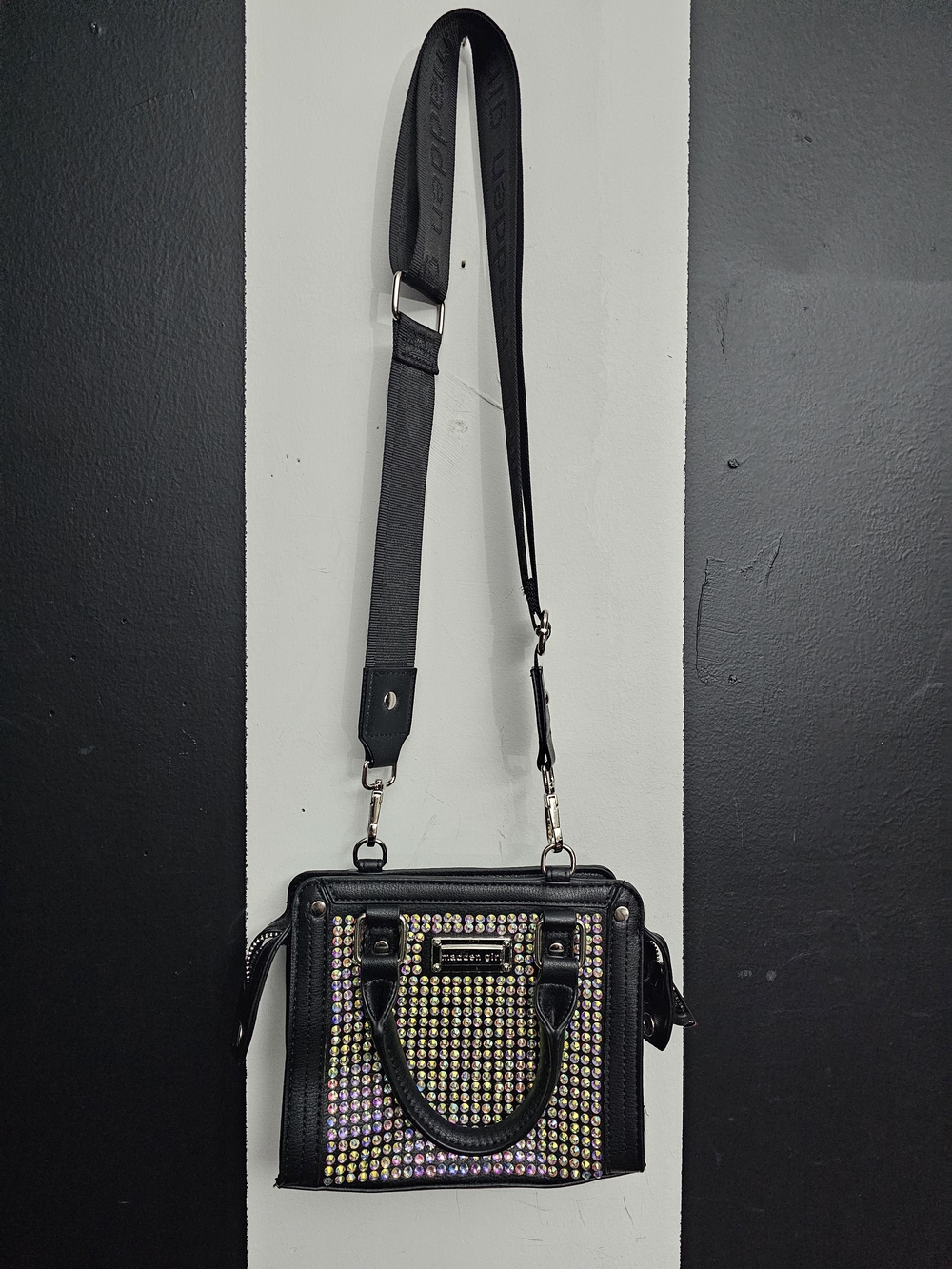 Madden Girl Black Satchel with Iridescent Stud Accents